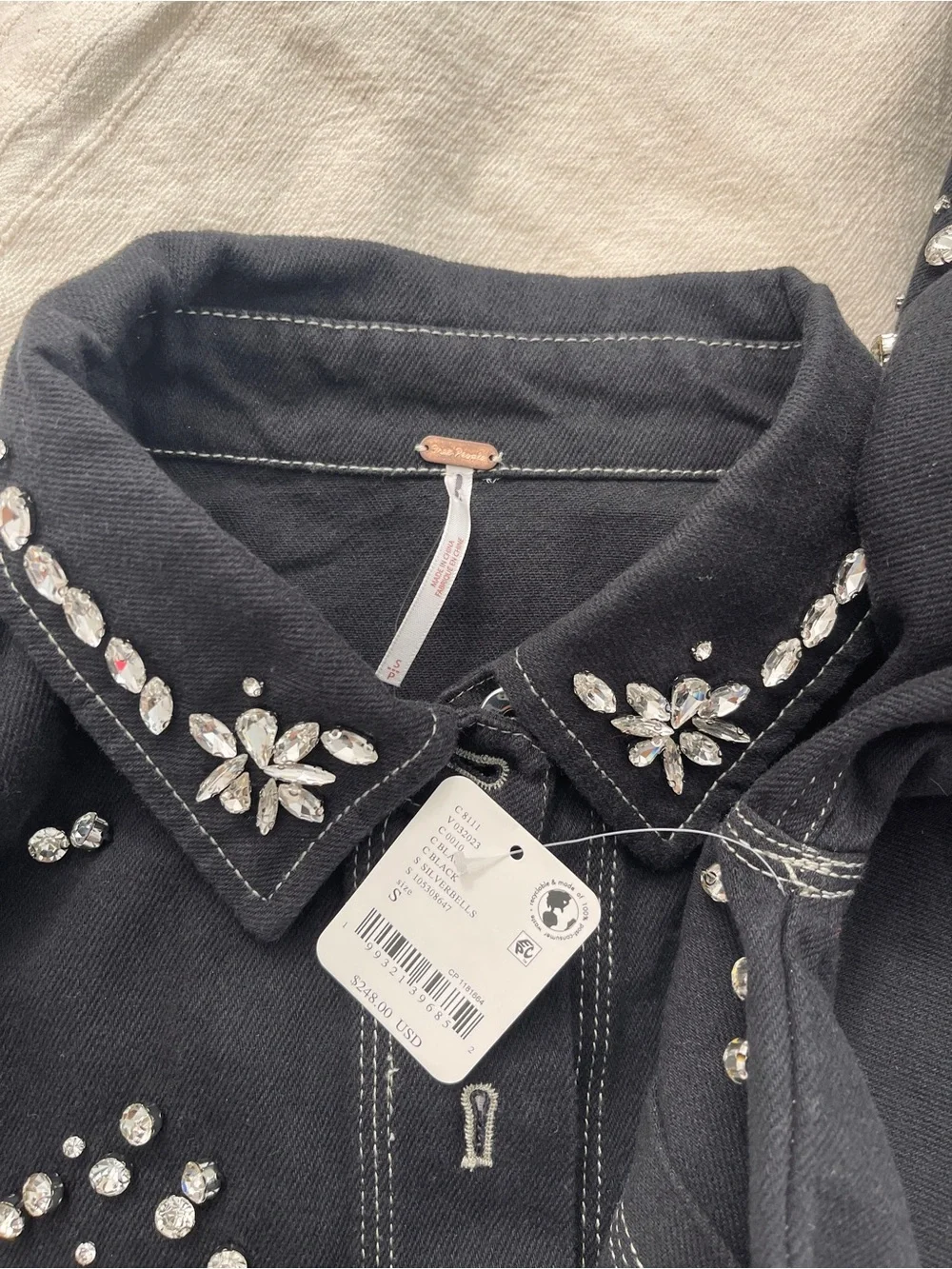 NWT Free People Silver Bells Oversized Embellished Shacket Jacket Size Small